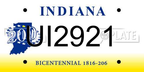 UI2921 Indiana License Plate