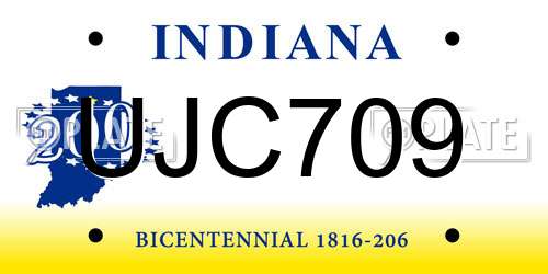 UJC709 Indiana License Plate