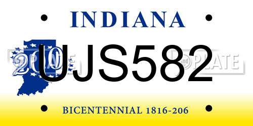 UJS582 Indiana License Plate