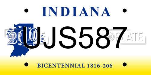 UJS587 Indiana License Plate