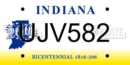 UJV582 Indiana License Plate