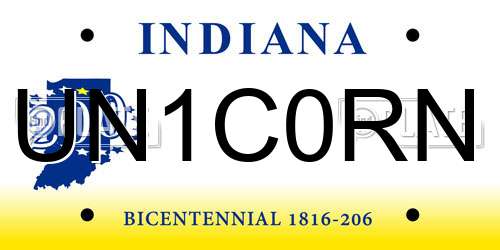 UN1C0RN Indiana License Plate
