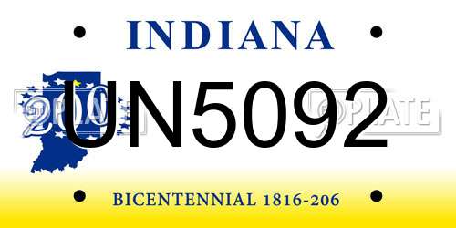 UN5092 Indiana License Plate