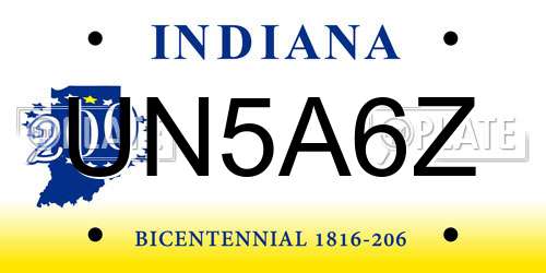 UN5A6Z Indiana License Plate