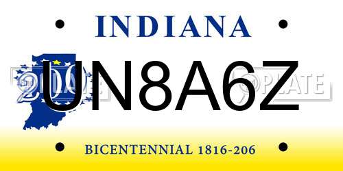 UN8A6Z Indiana License Plate