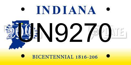 UN9270 Indiana License Plate