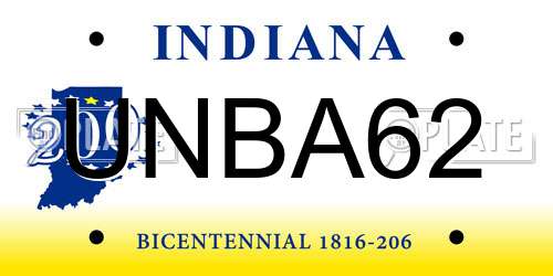 UNBA62 Indiana License Plate