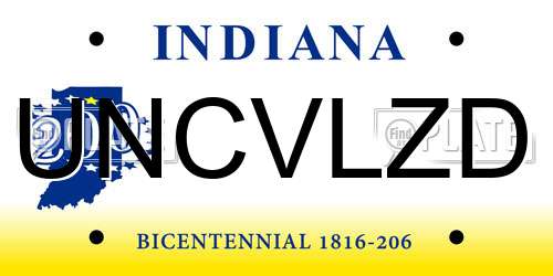 UNCVLZD Indiana License Plate