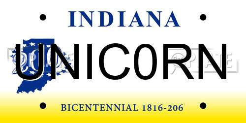 UNIC0RN Indiana License Plate