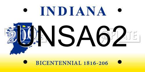 UNSA62 Indiana License Plate