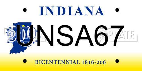 UNSA67 Indiana License Plate