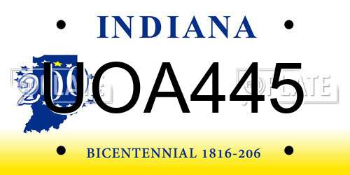 UOA445 Indiana License Plate