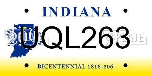 UQL263 Indiana License Plate