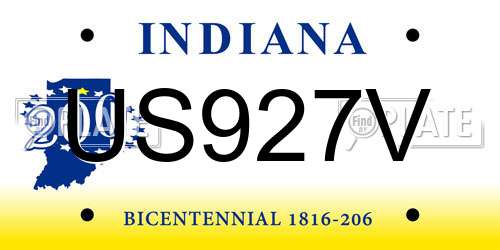 US927V Indiana License Plate
