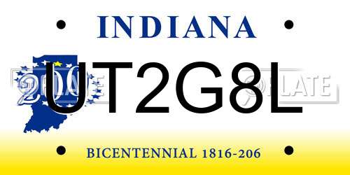 UT2G8L Indiana License Plate