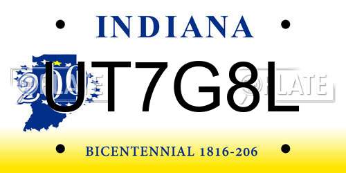 UT7G8L Indiana License Plate