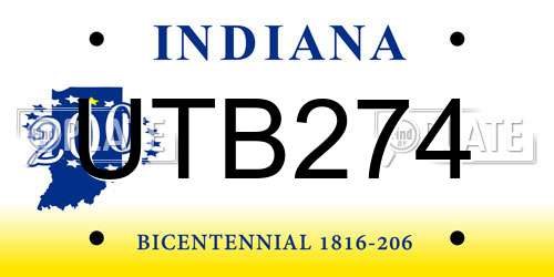 UTB274 Indiana License Plate