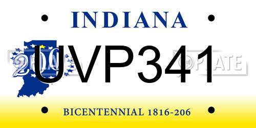 UVP341 Indiana License Plate