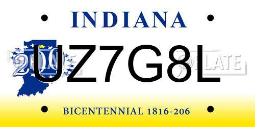 UZ7G8L Indiana License Plate