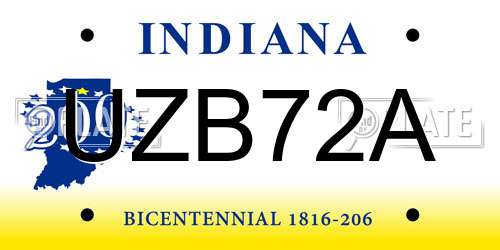 UZB72A Indiana License Plate