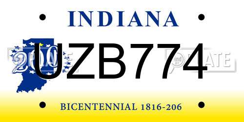 UZB774 Indiana License Plate