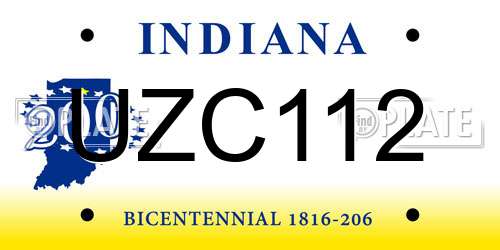 UZC112 Indiana License Plate