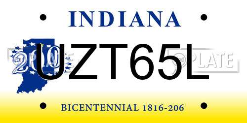 UZT65L Indiana License Plate