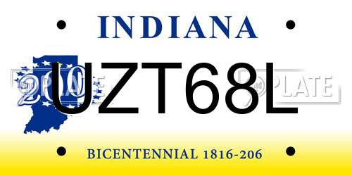 UZT68L Indiana License Plate