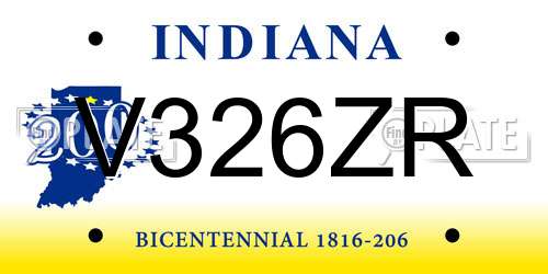 V326ZR Indiana License Plate