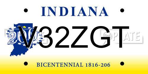 V32ZGT Indiana License Plate