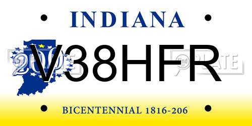 V38HFR Indiana License Plate