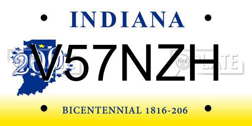 V57NZH Indiana License Plate
