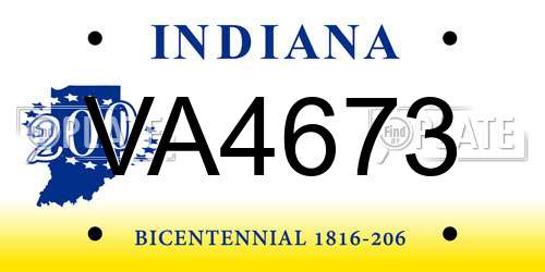 VA4673 Indiana License Plate