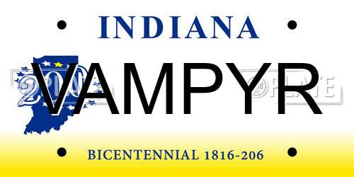 VAMPYR Indiana License Plate
