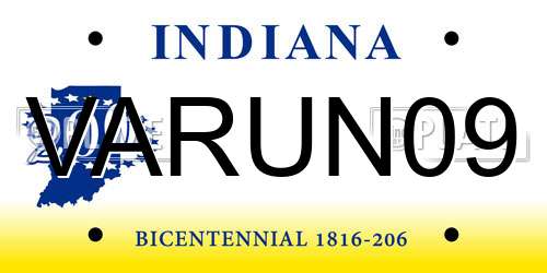 VARUN09 Indiana License Plate