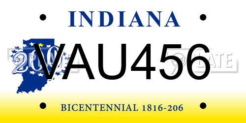 VAU456 Indiana License Plate