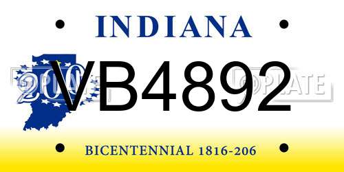 VB4892 Indiana License Plate