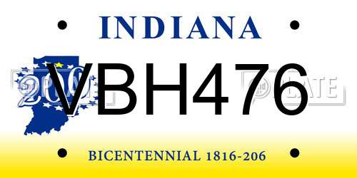 VBH476 Indiana License Plate