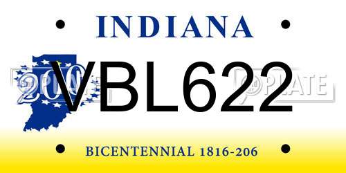 VBL622 Indiana License Plate