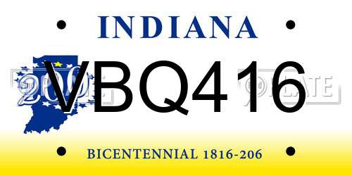 VBQ416 Indiana License Plate