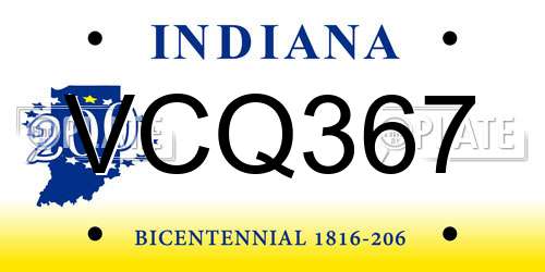 VCQ367 Indiana License Plate