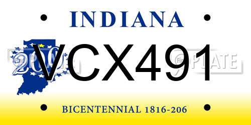 VCX491 Indiana License Plate