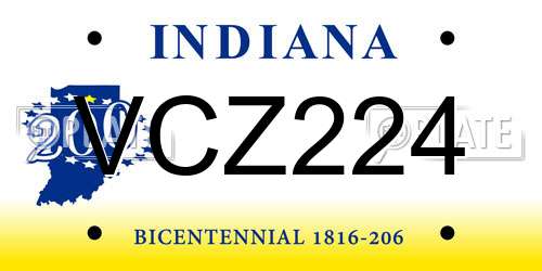 VCZ224 Indiana License Plate