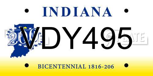 VDY495 Indiana License Plate