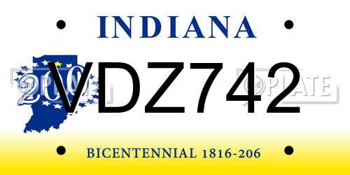 VDZ742 Indiana License Plate