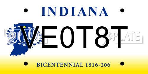 VE0T8T Indiana License Plate
