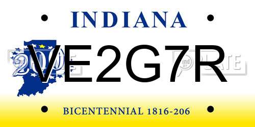 VE2G7R Indiana License Plate