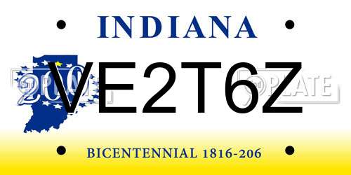 VE2T6Z Indiana License Plate