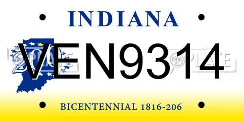 VEN9314 Indiana License Plate