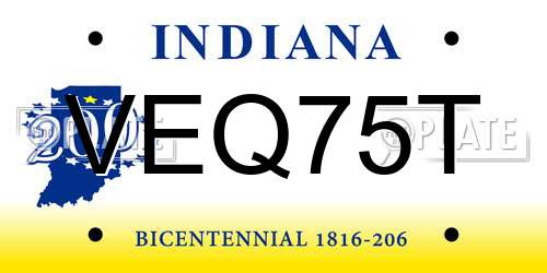 VEQ75T Indiana License Plate